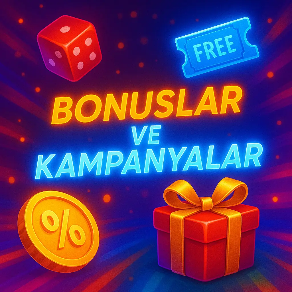 Bonuslar ve Kampanyalar Renkli ışıklar arasında bonus ve hediye kutusu